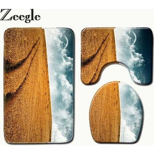 Zeegle Bathroom Carpet Scene Pattern Anti Slip Bathroom Mat Set Flannel Floor Bath Mats Washable Bathroom Mats Toilet Rugs