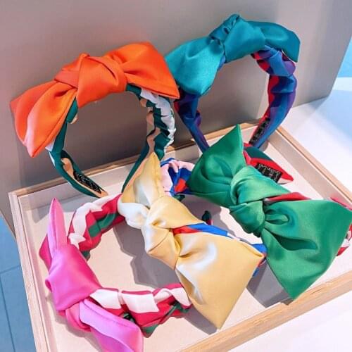 New South Korea ~ Dongdaemun Retro Silk Big Bow Color Combination Striped Flower Bud Fairy Hair Band Hairhoop Jewelry