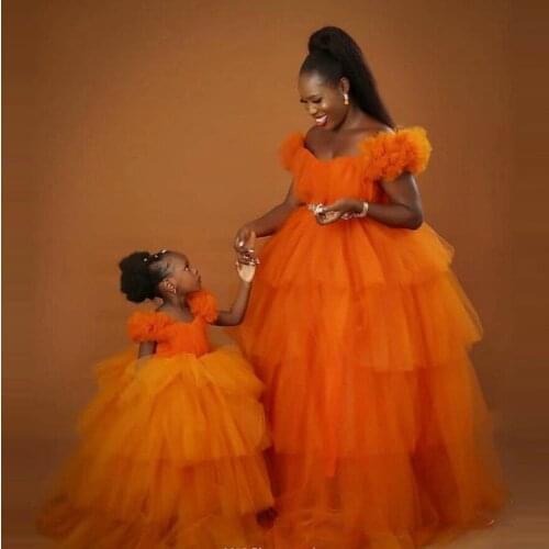 New Arrival Mother And Kids Tulle Dresses For Party Photo Shoot Cap Sleeves Ruffles Ball Gowns Custom Made Tulle Gowns