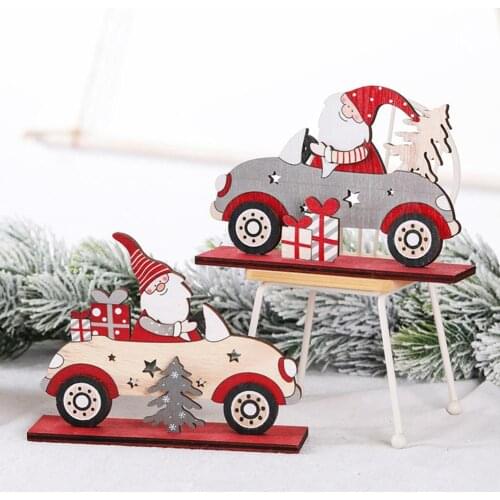 Original Wood Grain Lovely DIY Santa Driving Car Christmas Tree Hanging Pendant Party Gift Xmas Desktop Decoration Ornament