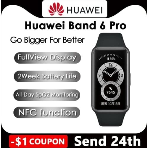 Original Huawei Band 6 pro Smartband Blood Oxygen LED Screen Heart Rate Tracker Sleep monitoring thermometer NFC Smartband