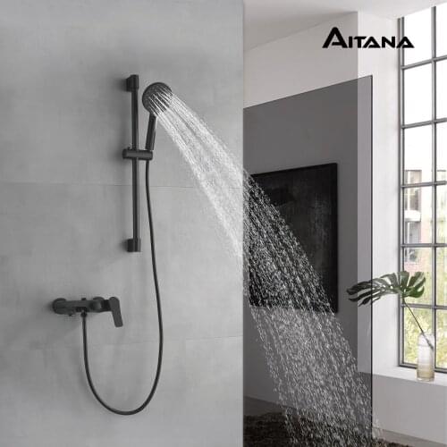 Simple three stage shower in bathroom Brass surface decoration Hotel simple shower suit Free postage