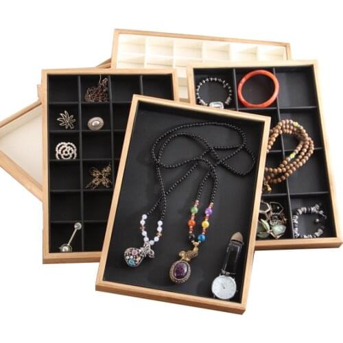 Luxruy PU Leather Bamboo Gift Jewelry Display Box Necklace Bracelet Bangle Rings Earrings Display Jewelry Showcase Storage Tray