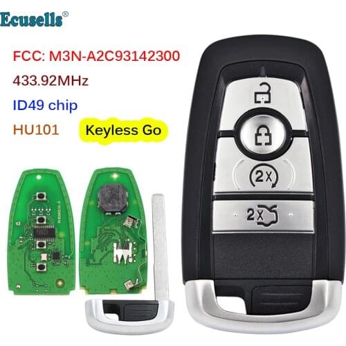 Smart Keyless Go Remote Car Key 4 Button 433.92MHz ID49 chip for Ford Edge Explorer Fusion Mustang 2017-2020 FCC M3N-A2C93142300