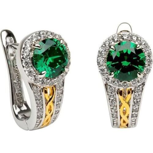 Vintage Female Emerald Oval Rhinestone Earrings Double Color Clip Earrings For Women Crystal Zircon Stone Wedding Earrings