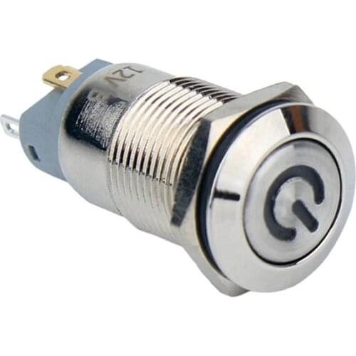 W01 12mm Latching Push Button Switch Flat Head 1NO LED Power Logo Illuminated Switch Button