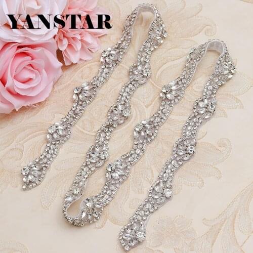 YANSTAR 1Yards Handmade Rhinestones Appliques For DIY Wedding Belt Clear Crystal Rhinestones Sew On Bridal Accessory YS801