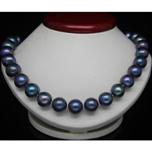 AAAHUGE 18"10-11MM PEACOCK BLUE PEARL PEARL NECKLACE silver clasp