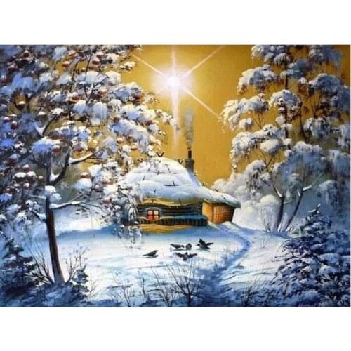 Landscape diamond mosaic embroidery winter snow cabin painting by numbers rhinestone wall sticker daimond drawing art needlework