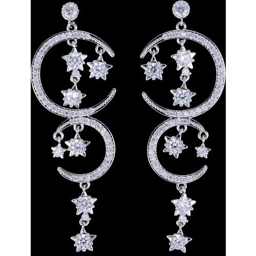 Blachette High Quality Moon Stars Tassel Drop Dangle Long Earrings For Women Wedding Bridal Daily Gathering Anniversary Jewelry