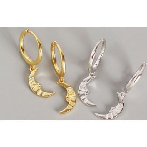 SHANICE Simple 100% 925 Sterling Silver Unique Fashion Rock Moon Charm Men Earrings Small Circle Hoop Earrings For Women Jewelry