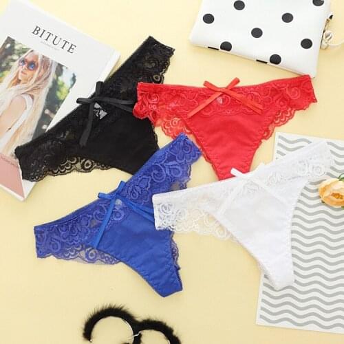 Pure Cotton Ladies Low-Waist Lace Panties With Sexy Transparent Thong