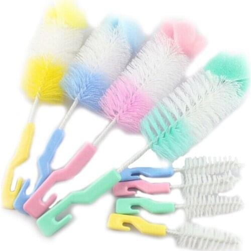 1Pc Baby Bottle Brush Nipple Brush 360-degree Rotating Head Cleaning Sponge Cup Brush Kit (Random Color)