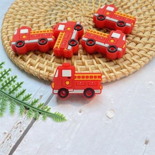 10PCS BPA Free Fire Truck Shape Baby Silicone Beads DIY Infant Pacifier Dummy Nursing Teether Sensory Toys Accessories