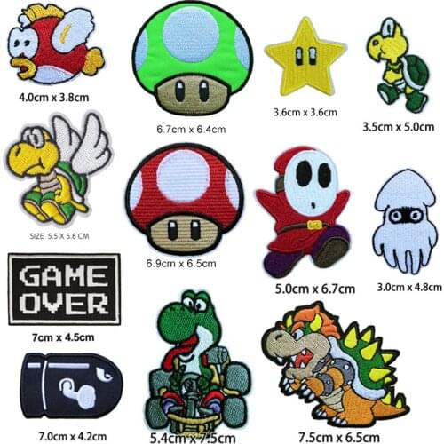10 PCS Lovely Mushroom Turtle Fish Star Embroidered Iron On Patch, Game Over Text Clothing DIY Accessories