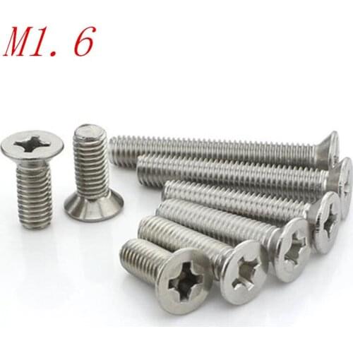 1000pcs GB819 DIN965 m1.6 stainless steel flat contersunk head machine screw M1.6*4/5/6/8/10/12/14/16