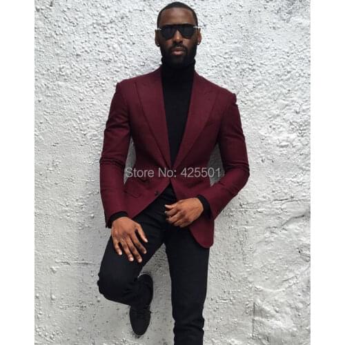 2021 New Design Casual Burgundy Wedding Mens Suits Jacket With Pants Tuxedo Costume Slim Fit Groom Wear For Groomsman Suit