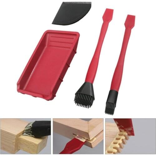 4Pc/set Woodworking Glue Brush Washfree Tool Kit Soft Silicone Brush Flat Scraper Glue Tray Wood Gluing Brushing Tools