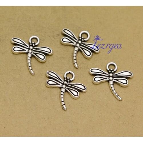 50pcs/lot--16x16mm, Dragonfly chams, Antique silver plated Dragonfly charms,DIY supplies, Jewelry accessories