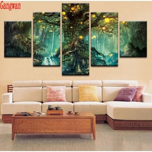5 pcs Diamond Painting 5d Cross Stitch abstract tree Landscape diamond Mosaic Diamond Embroidery sale forest Home Decoration