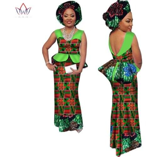 African Women Skirt Sets Africa Fashion 2 piece Set With Headscarf Cotton Wax Skirts Patchwork Top and Skirt WY1407