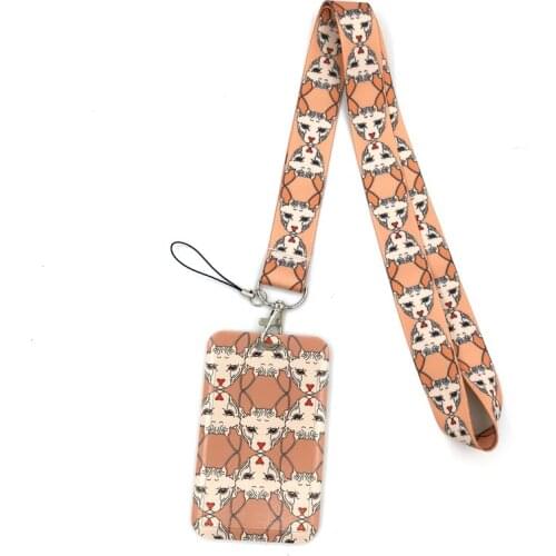 Cartoon Hairless Sphynx Cats Key lanyard Car KeyChain ID Card Pass Gym Mobile Phone Badge Kids Key Ring Holder Jewelry