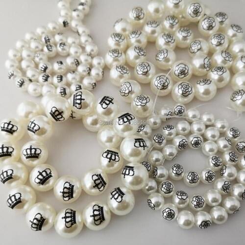 NBNLAO Printed flower queen pearl beads for earring 10mm 16mm apparel beads 50pcs DIY jewelry accessory handmade craft supplies