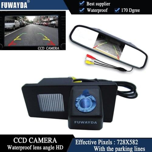 FUWAYDA Color CCD Chip Car Rear View Camera for Ssangyong Rexton Ssang yong Kyron + 4.3 Inch rearview Mirror Monitor waterproof