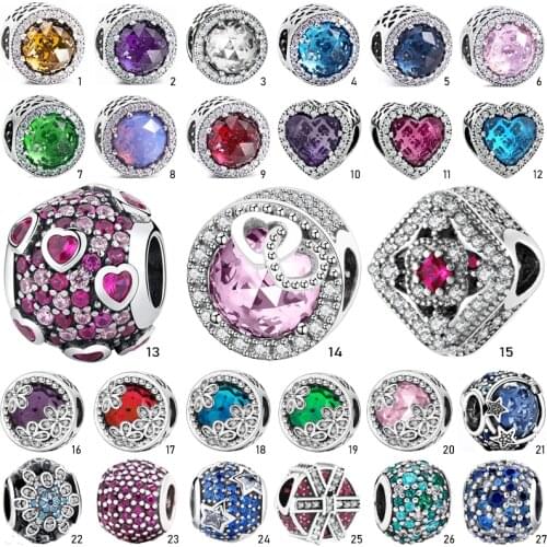 Color Crystal Original 925 Sliver Bead Pendant Charm Fit Charms Bracelet bangle Necklace DIY Women Jewelry Free Shipping