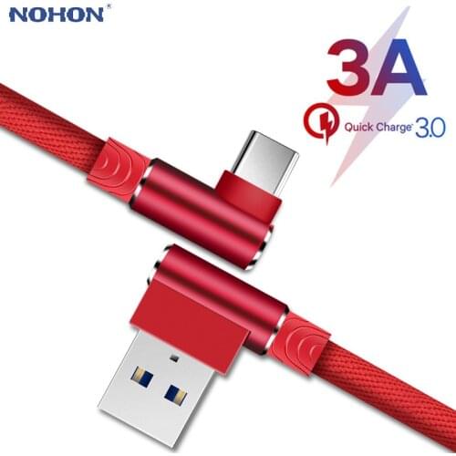 1 2 3 m USB Type C 90 Degree 3A Fast Charging usb c cable Type-c data Cord Charger usb-c For Samsung S8 S9 Note 9 8 Xiaomi mi 8