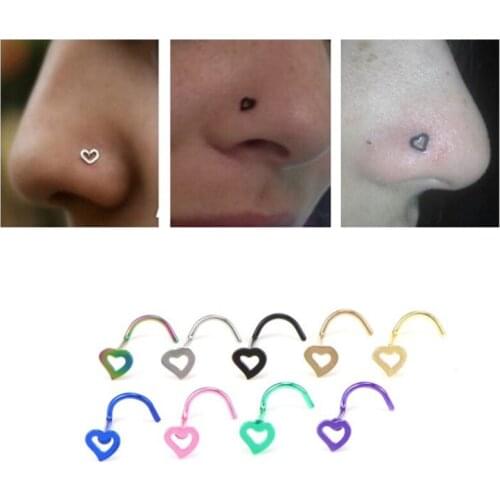 Summer Stainless Steel Blue Pink Nose Ring heart Earring Body Piercing Nose Studs Women Sexy Studs Fashion body Jewelry