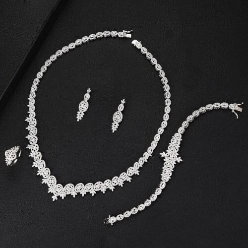 LARRAURI Dubai Italian 4 PCS Necklace Earrings Bracelet Ring for Noble Luxury Women Bridal Wedding Party Show Jewelry Sets 2019