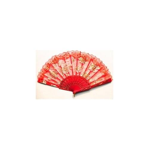 Hot sell 150pcs Spanish style rose flower design plastic frame lace silk hand fan, Chinese craft folding fan,wedding given gifts