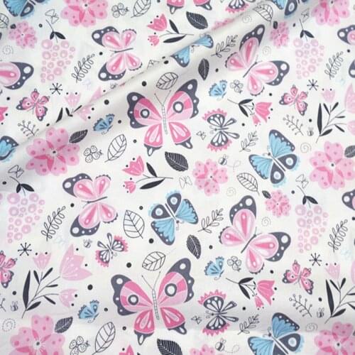 Pretty Pink & Yellow Cartoon Butterfly Printed 100% Cotton Fabric For DIY Sewing Bag Dress Cloth Quilting Home Decoration 50x160