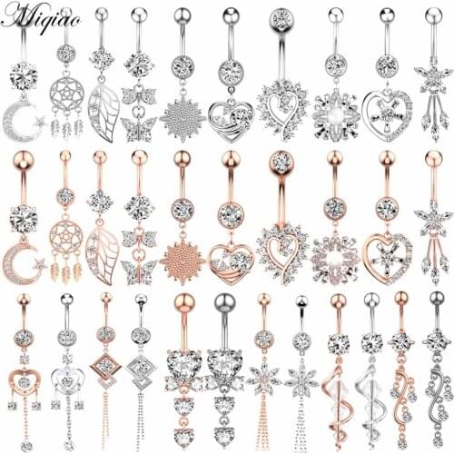 Miqiao 1pcs New Product All-match Diamond Heart-shaped Leaf Belly Button Nail Body Piercing Jewelry