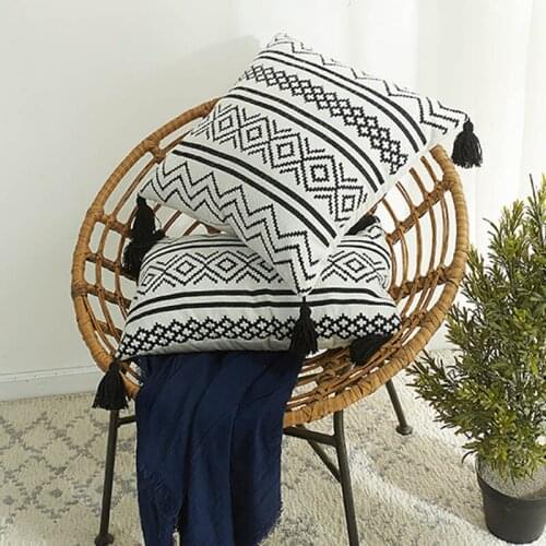 Fashion Decorative Cushion Cover Geometric Stripes Tassels Pillowcase Nordic Style Living Room Home Decor Sofa Pillow Case