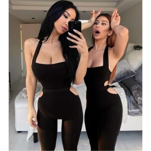Fitness Fashion Bodycon Rompers Womens Jumpsuit Sleeveless Casual Workout Active Wear Side Lace Up Jumpsuits Hollow Out