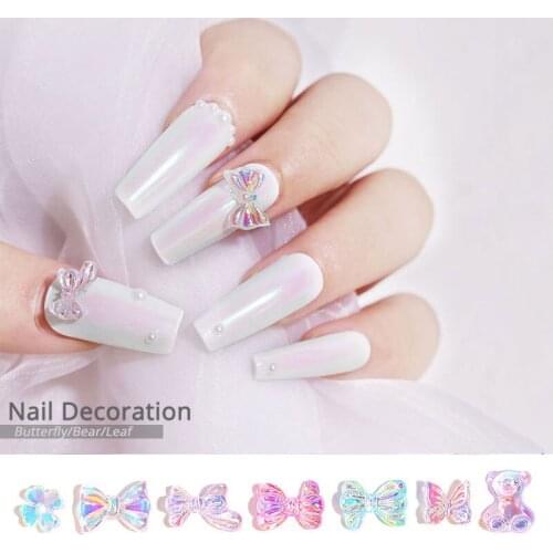 Fashion 3D Acrylic Bow Bear Butterfly Glitter AB Nail Art Decorations Nail Polish Manicure Parts Supplies Decals Accessorie
