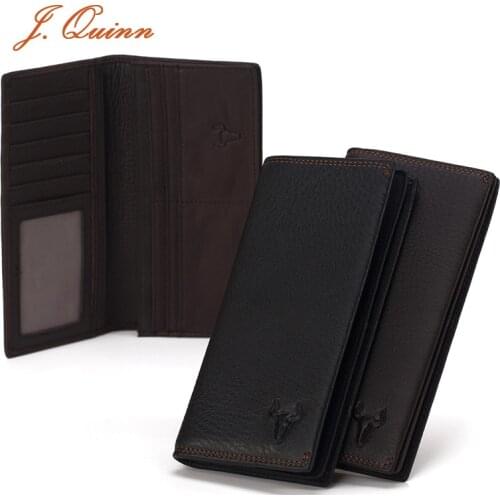 J.Quinn 11 Card Wallet Man Cow Leather Genuine Long Wallets Business Soft Dollar Price With Zipper Pocket Dress Purse Men Bifold
