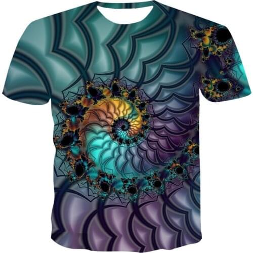 2021 summer European and American mens digital printing 3D personality top round neck short sleeve