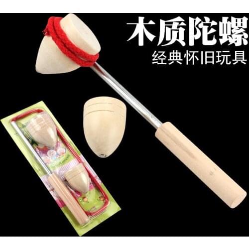 Novelty product wooden spinning top traditional nostalgic classic toys replaceable rope childrens toys factory direct sales