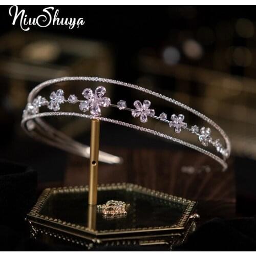 NiuShuya New Cubic Zirconia WeddingTiara Crystal Headband 3-Layer Headband Bridal Tiara Crown Flower Girls Prom Hair Accessories