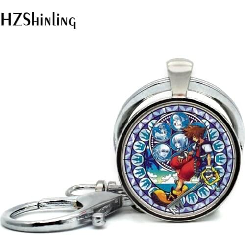 2017 New Arrival Kingdom Hearts Keychains Handmade Round Kingdom Hearts Jewelry Glass Dome Art Photo Pendant Keychain