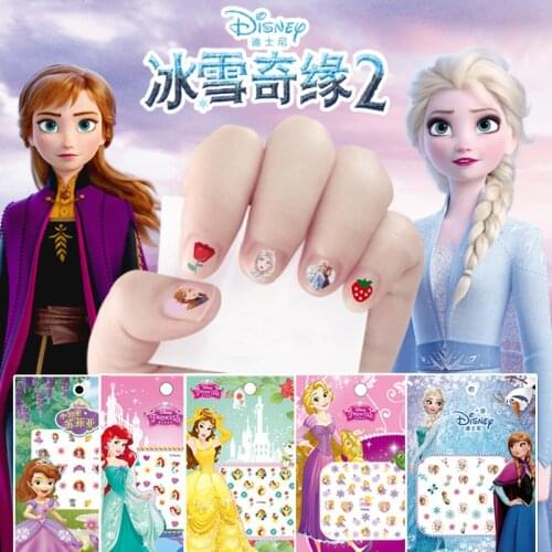Frozen Princess Elsa Anna Snow White Sophia Mickey Minnie Disposable Nail Stickers Toys Disney Kid Birthday Party Decor Sticker