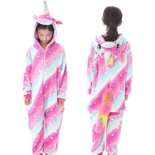 Kids Pajamas Set Flannel Animal Panda Unicorn Pyjamas For Boys Girls Winter Cosplay Children Hooded Christmas Sleepwear Jumpsuit