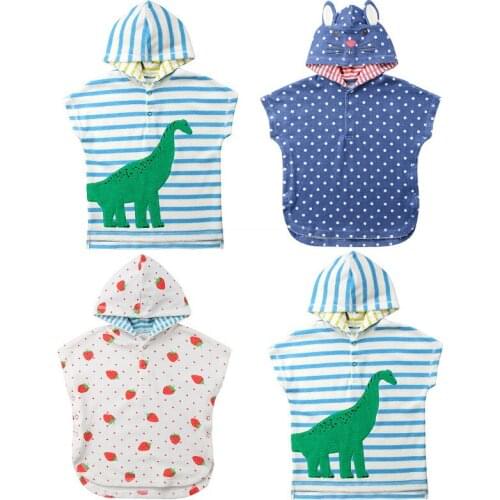 1-6Years Kids Beachwear Cover-ups 2021 Summer Boys Girls Baby Hooded Bath Towels Bathrobe Cartoon Print Swimming Cover Ups