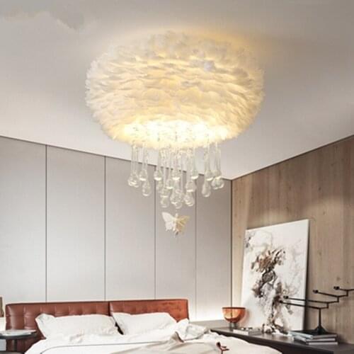 Bedroom Warm Feather Ceiling Lamp Modern Led Ceiling Lights Christmas Decoration For Home Dining Room Crystal Lamp Feather Light