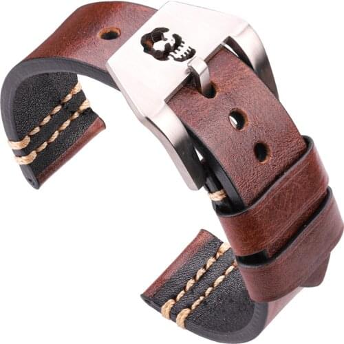 Handmade Watchbands With Metal Skull Hollow Buckle 4 Colors Women Men Genuine Leather Watch Band Strap Watch Accessories