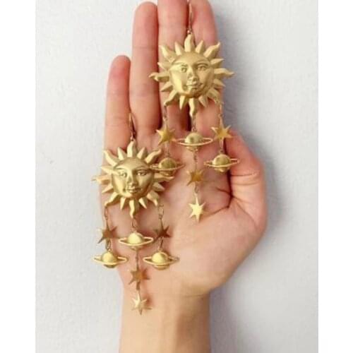 Sun Star Celestial Earrings , Sun and Moon Earrings , Dangling Star Earrings Outspace Gift