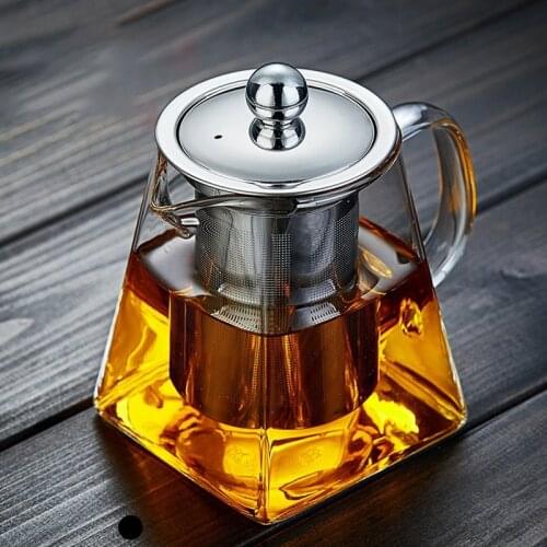 350/550/750/950ML Borosilicate Glass Teapot Heat Resistant Square Glass Teapot Tea Infuser Filter Milk Oolong Flower Tea Pot